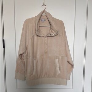 NWT Athleta Recover Cozy Snap Front Tan Pullover Sweatshirt. Size 2X